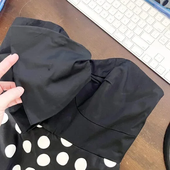 Hutch for Anthropologie Black & White Polka Dot Strapless Dress with Bow Size 4P - Picture 9 of 13